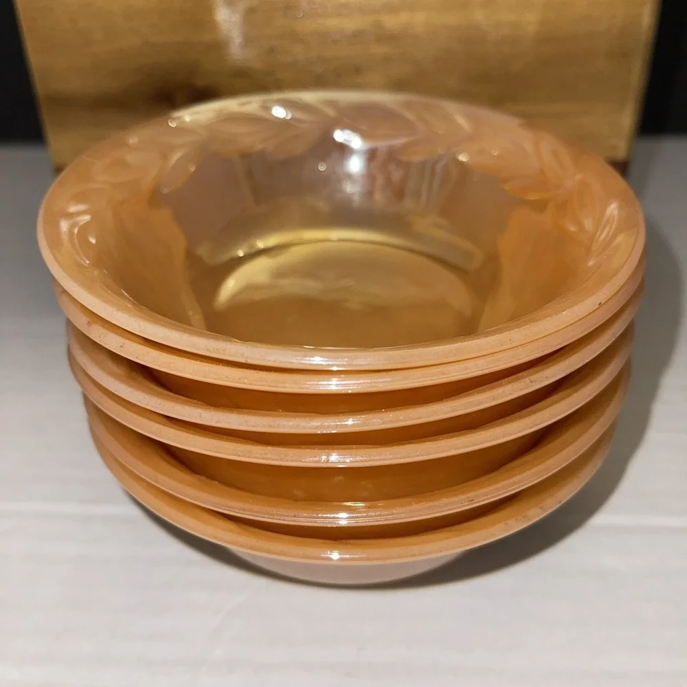 Peach Iridescent Carnival Glass 5 Dessert  Dish Bowls 5